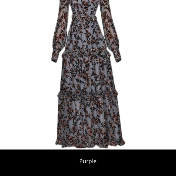 NEW!!! Mesh Dresses Women's Sleeve Flocking Print Vintage Long Party Dress - Picture 5 of 8